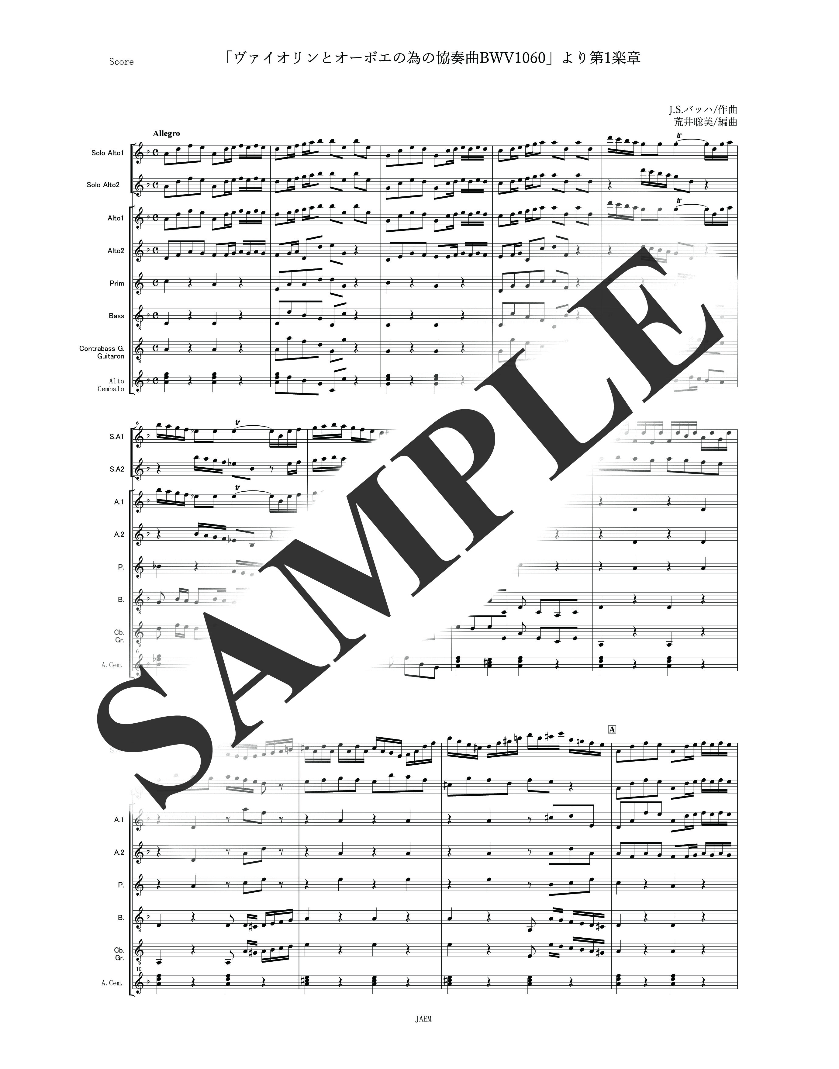 J.S.バッハ／ヴァイオリンとオーボエの為の協奏曲 BWV1060 第1楽章