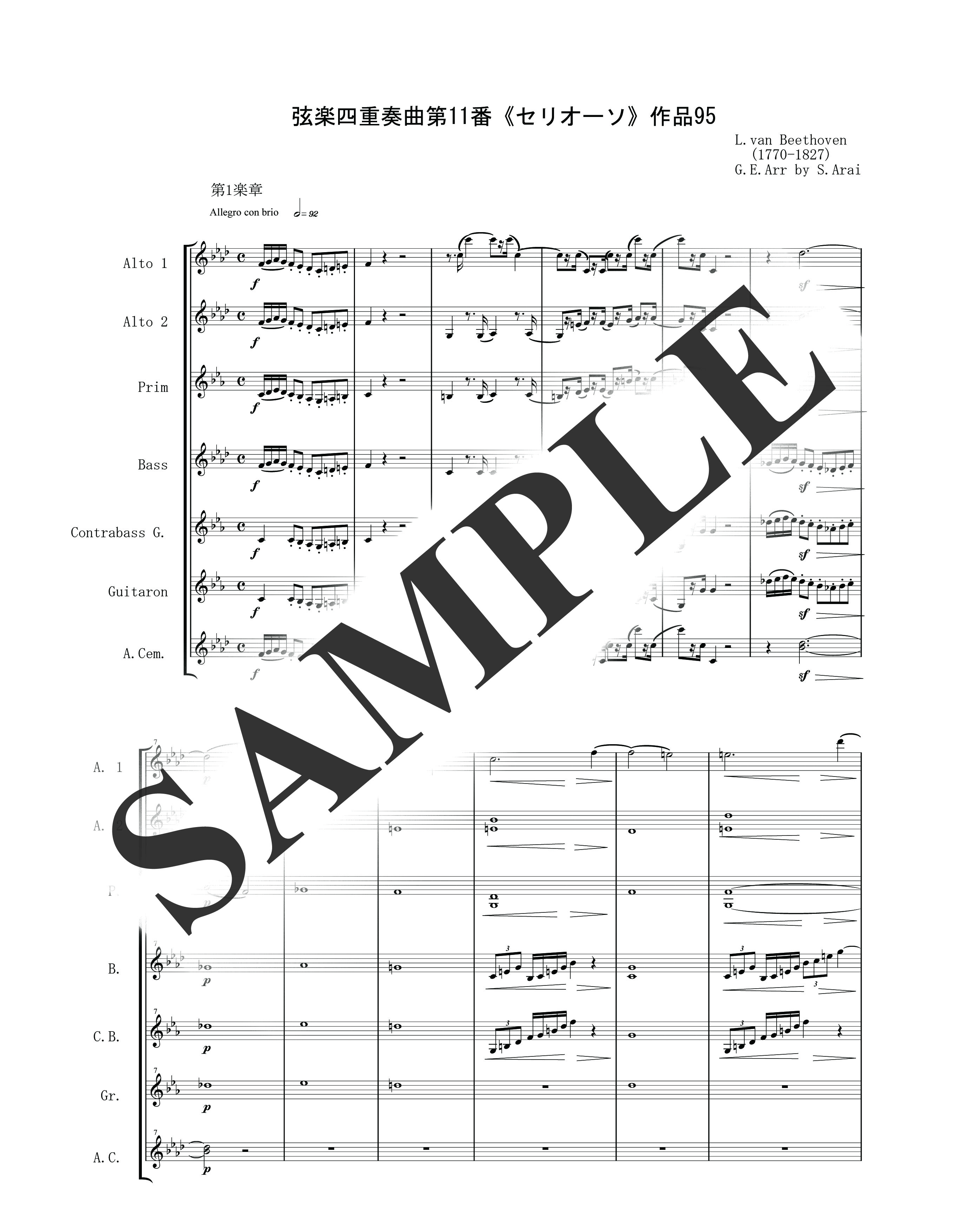 L.ベートーヴェン／弦楽四重奏曲第11番「セリオーソ」作品95　第1楽章