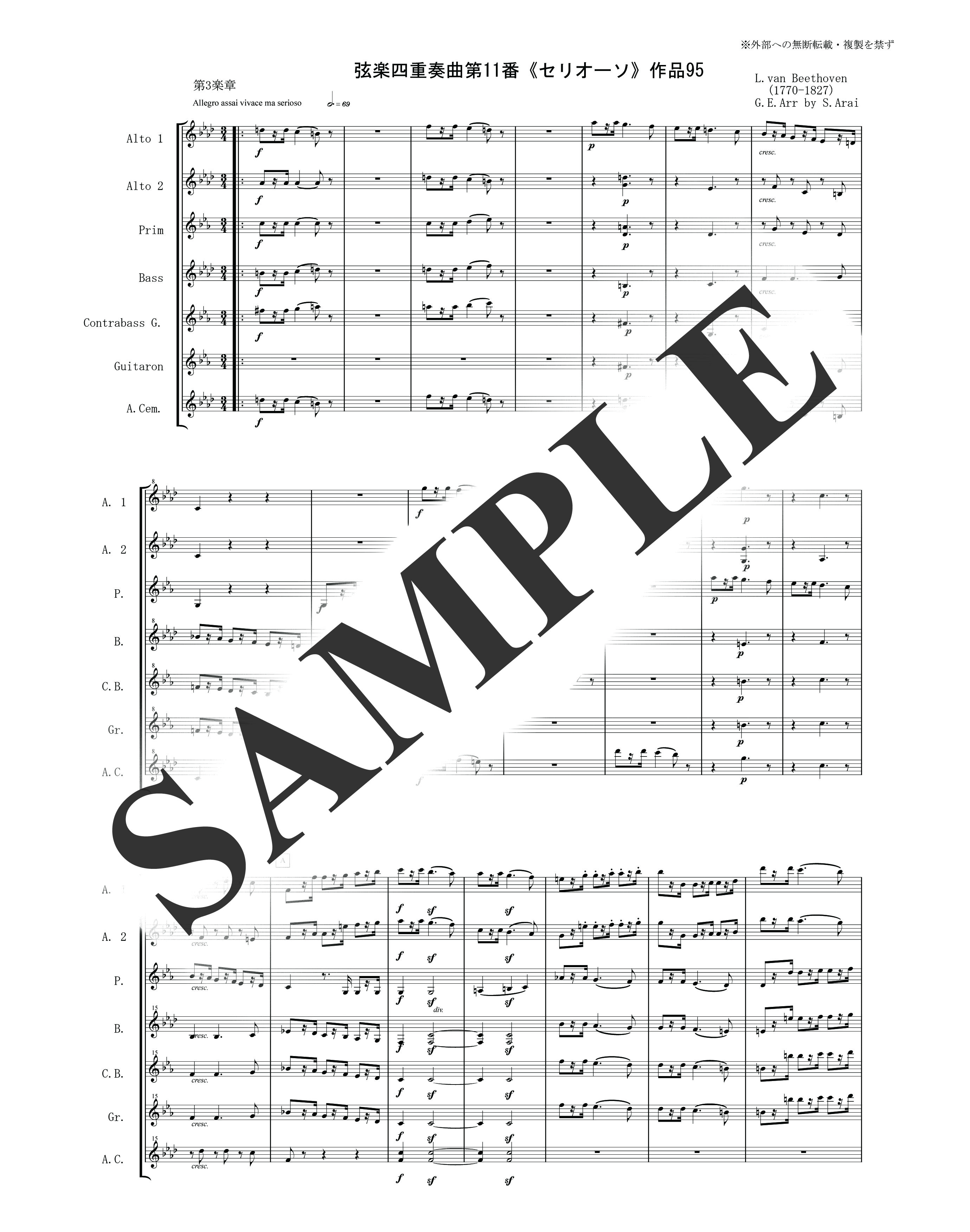 L.ベートーヴェン／弦楽四重奏曲第11番「セリオーソ」作品95　第3楽章