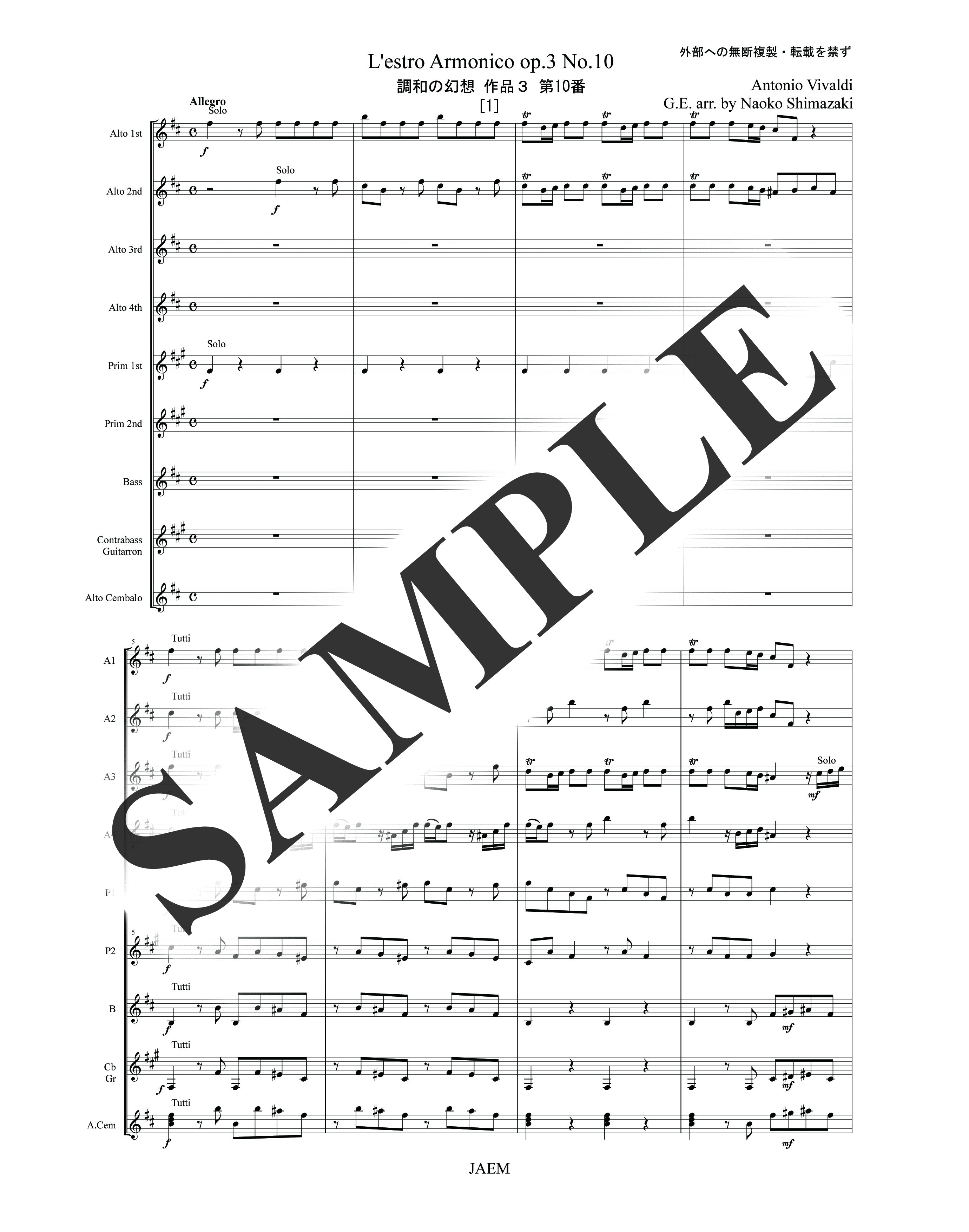 A.ヴィヴァルディ／調和の幻想 op.3-10 第1楽章